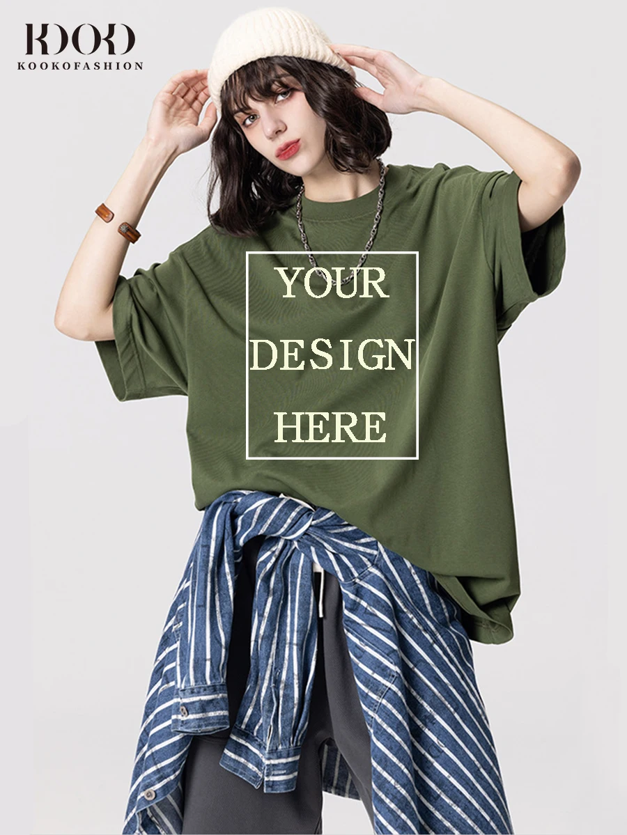 Custom T-shirt for Men Women 2024 Summer 230G Cotton Short-Sleeved 32S Double Yarn Short-Sleeved Cross-Border Army Green