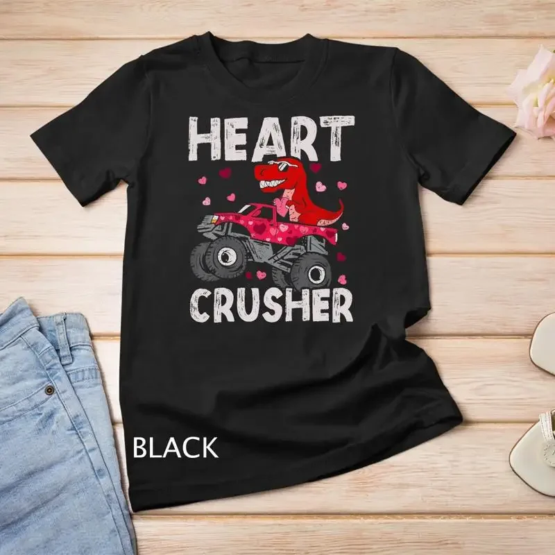 Kids Dinosaur Monster Truck T Rex Valentines Hearts Toddlers Kids Unisex T shirt