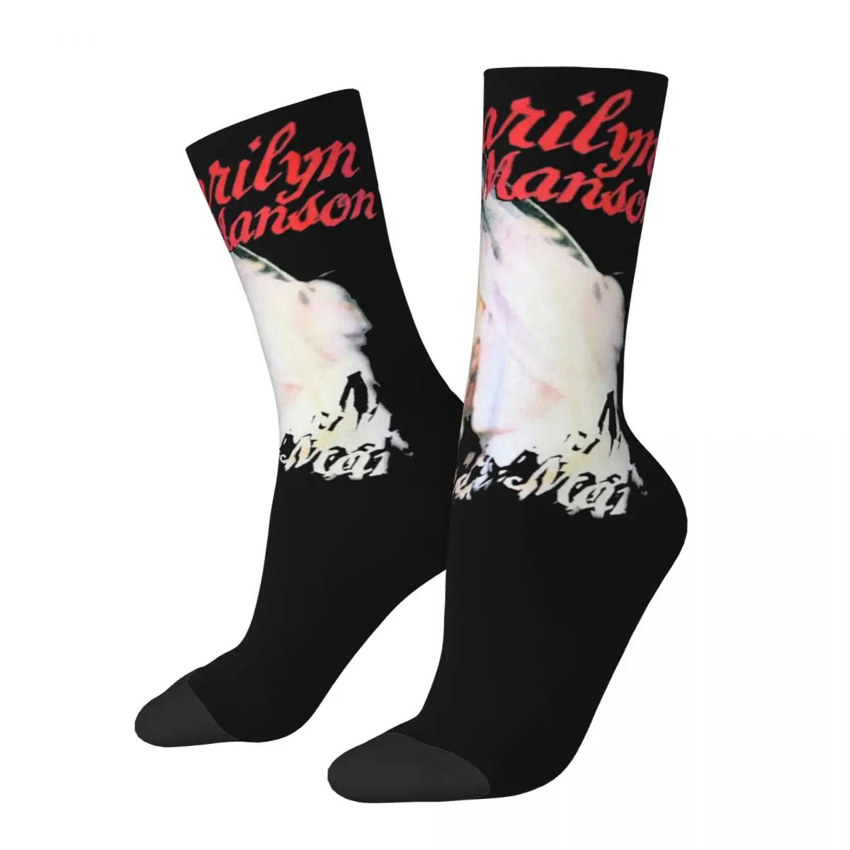 Colorful Rock Marilyn Manson Football Socks Industrial Metal Music Polyester Long Socks for Unisex Breathable