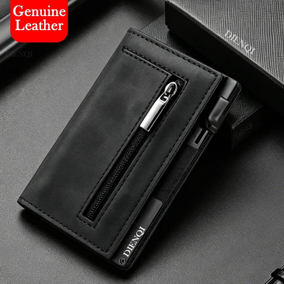 Genuine Leather RFID Blocking Pop-Up Wallet, Quick Access Automatic Eject Credit Card Holder for Daily  Business Commute Wallet