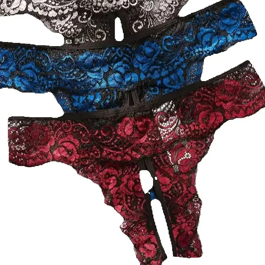 

Transparent Lace Romantic Floral Thong Soft & Seductive Open Crotch Women's Underwear Sexy G-string Comfortable Female Lingerie