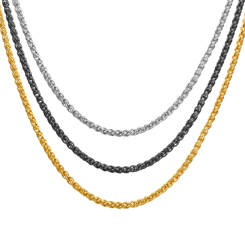 3mm Diameter Stainless Steel Chain Necklace Just 60cm Wheat Chain with Lobster Clasp Necklaces Hip-Hop Jewelry for Men Women