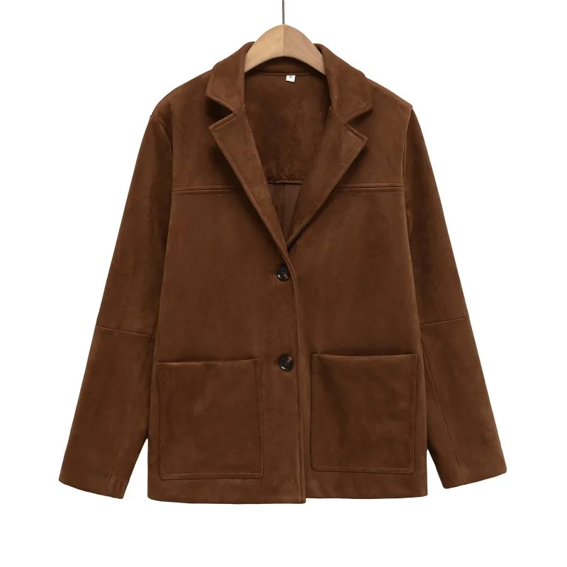 Women's 2025 New Suede Texture Loose Casual Long Sleeved Suit Jacket