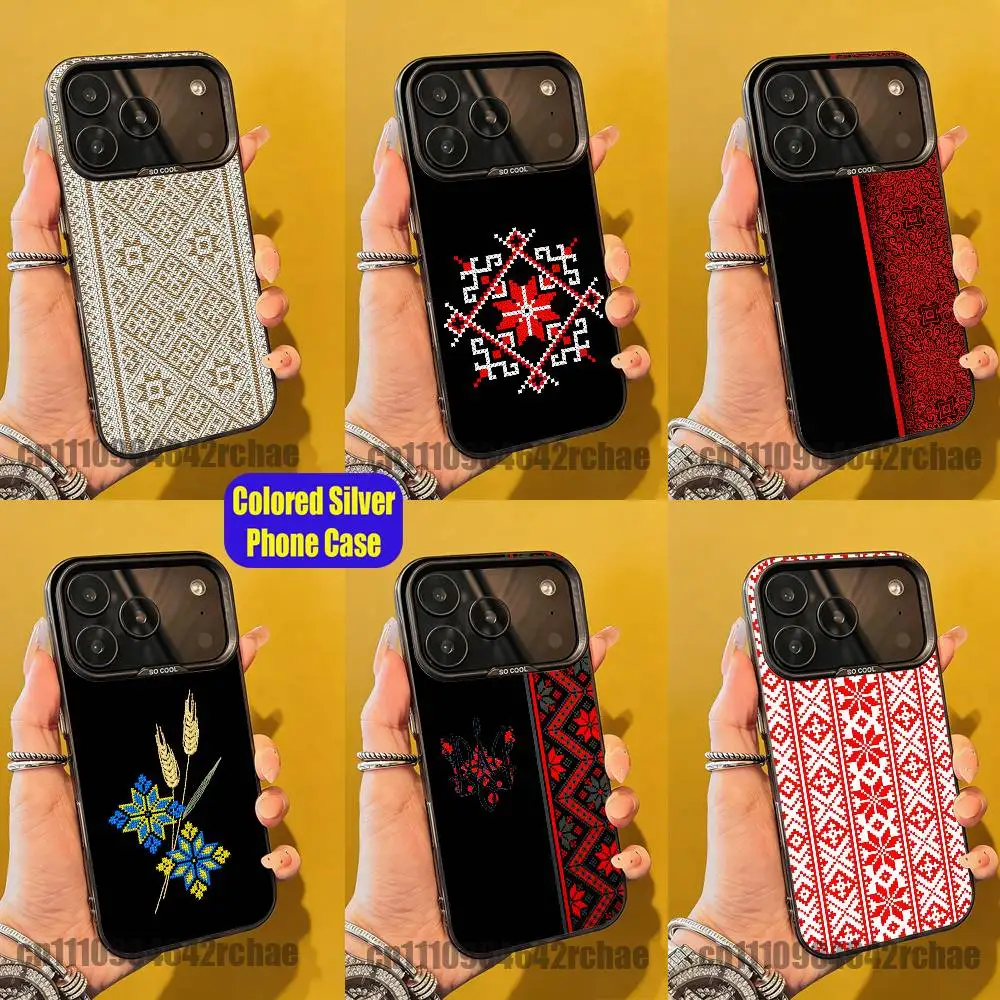 

For Ukrainian Embroidery Patterns Phone Case iPhone 15,17,12,14,13,16,11,E,Max,Plus,Air,Pro,Mini Custom Color Silver Cover