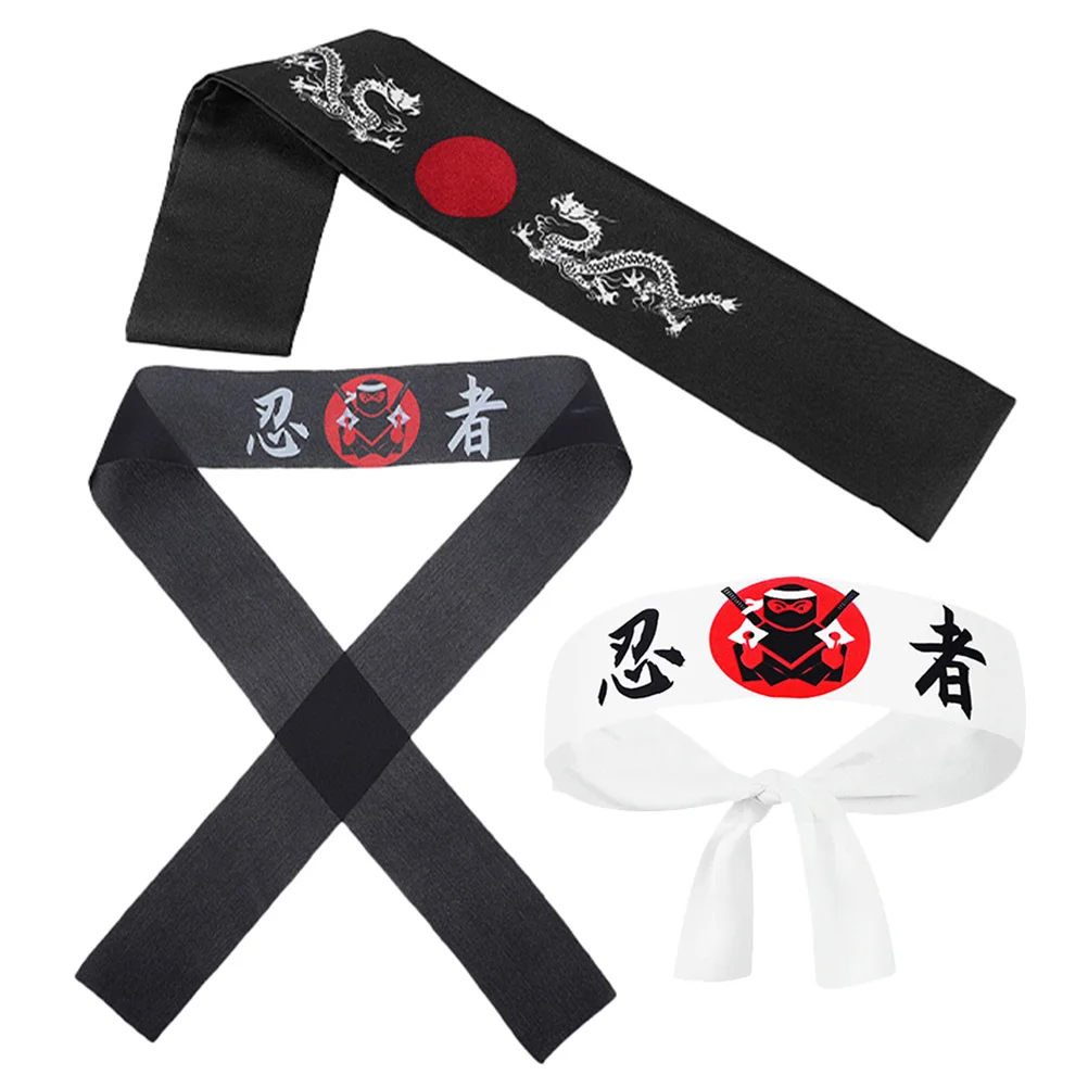 3pcs Ninja Headbands Japanese Design Hachimaki For Karate Samurai Sports Costume Party Cosplay Accessory Headwear For Men Women
