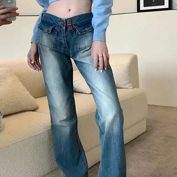 

Jeans High Quality Blue High Waist Straight Design Niche Women'S 2024 New Loose Slimming Wide Leg Pants