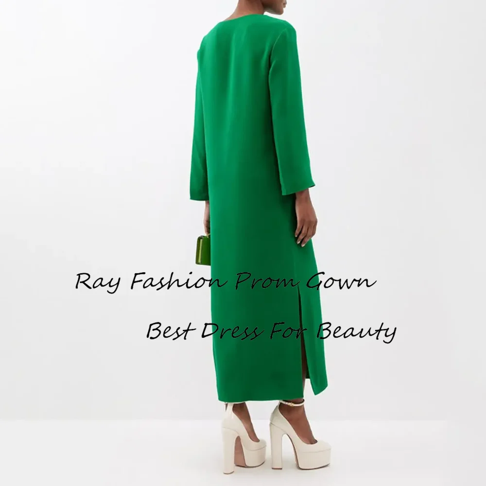 Ray Fashion Straight Evening Dress V Neck With Full Sleeves Ankle Length For Women Formal Occasion فساتين سهرة Saudi Arabia