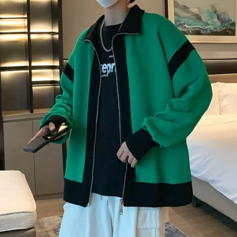 

HK Badboy Style Oversized Double Zipper Jacket Men's Casual Knit Coat with Zipper Detail Autumn 2025