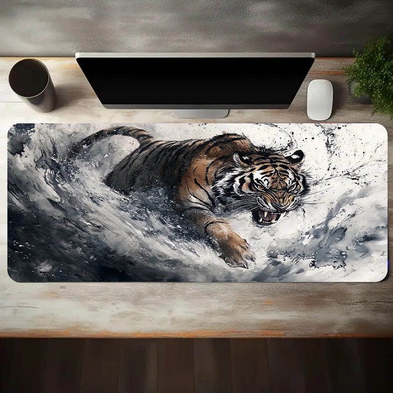 Ink Tiger Splashing Water Oversized Gaming Mouse Pad Non-Slip Rubber Desk Mat for Office and Study