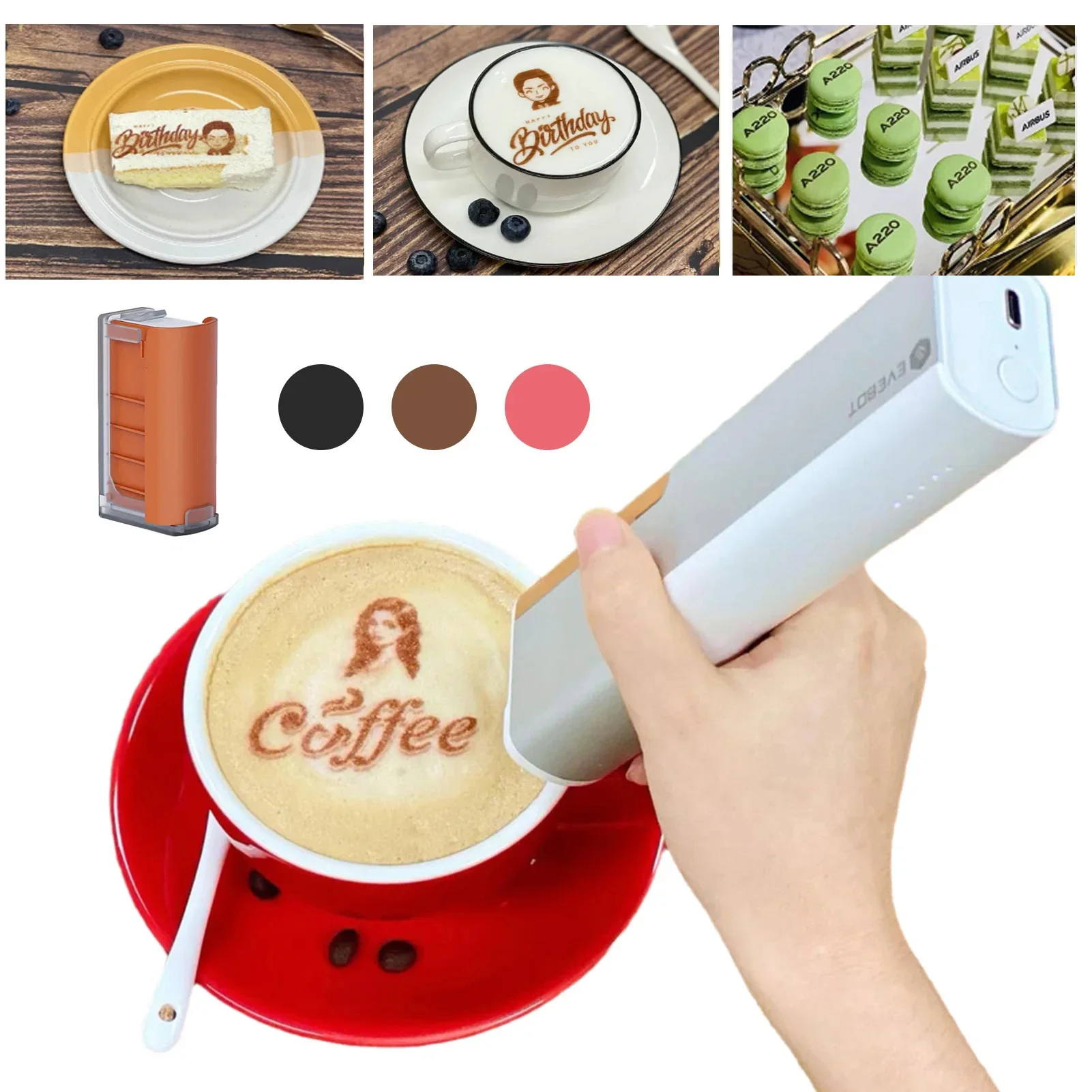 EVEBOT printpen طابعة نمط محمولة صغيرة القهوة لاتيه الفن النافثة للحبر لتصميم نمط DIY BT اللاسلكية للمطعم