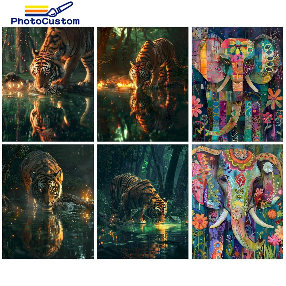 

PhotoCustom Oil Painting With Diy Frame Tiogers Painting By Numbers Animal Paint DIY HandPainted Paint Home Decoration Wall Art