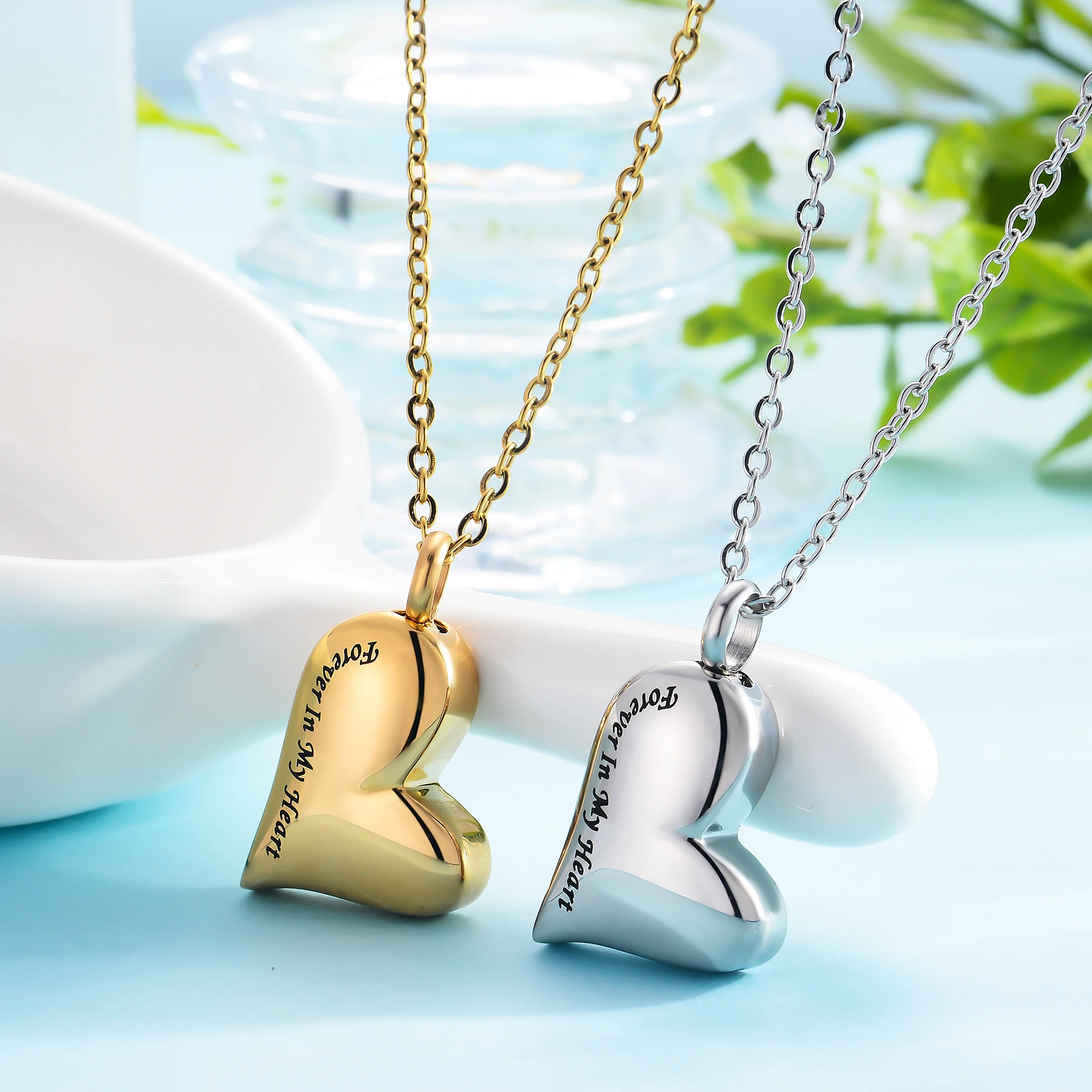 Stainless Steel Ash Heart Pendant Necklace Forever in my heart Memorial Cremation Urn Necklaces Locket Pendants