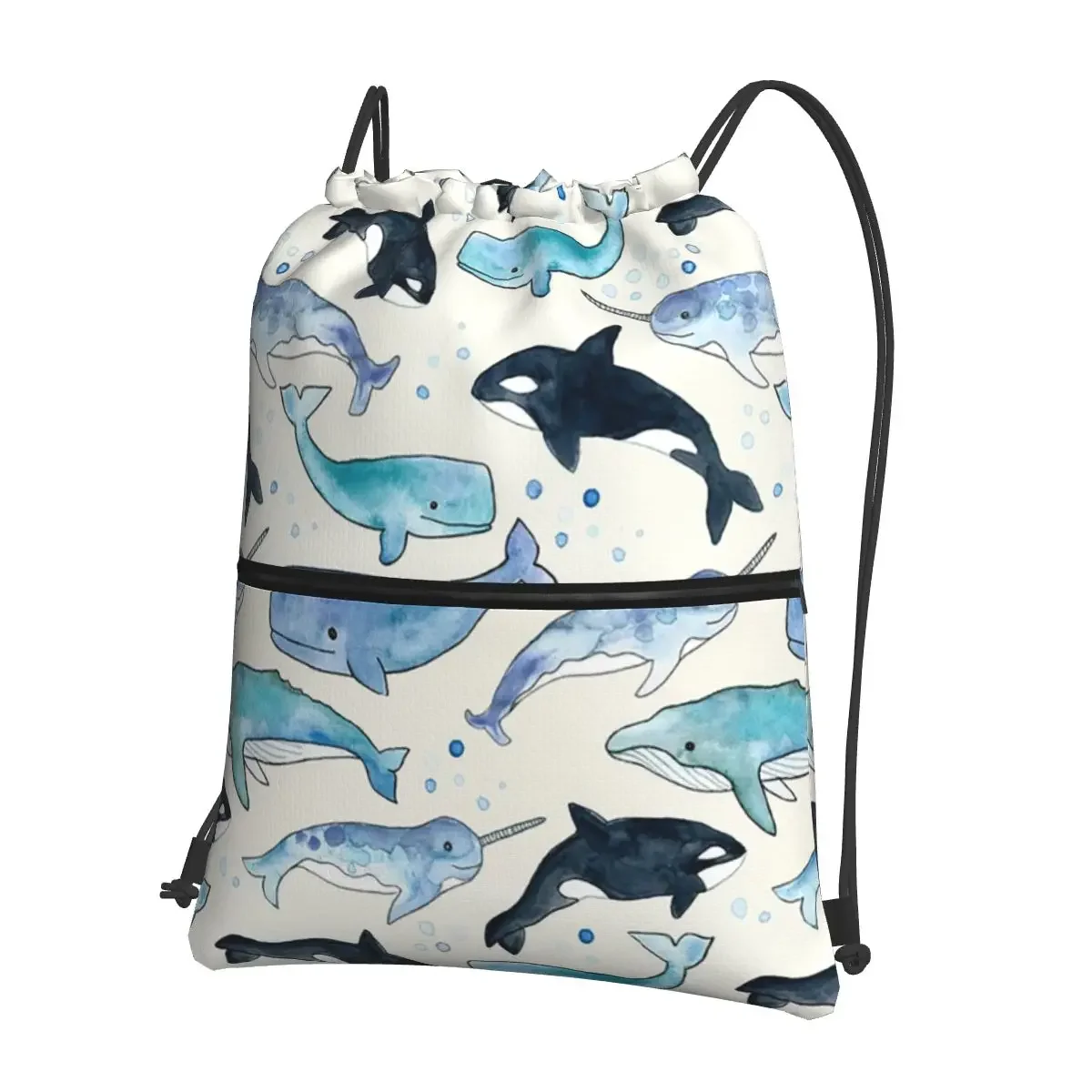 

Whales, Orcas And Narwhals Portable Backpacks Drawstring Bag Drawstring Bundle Pocket Storage Bags For Travel Sport Man Woman