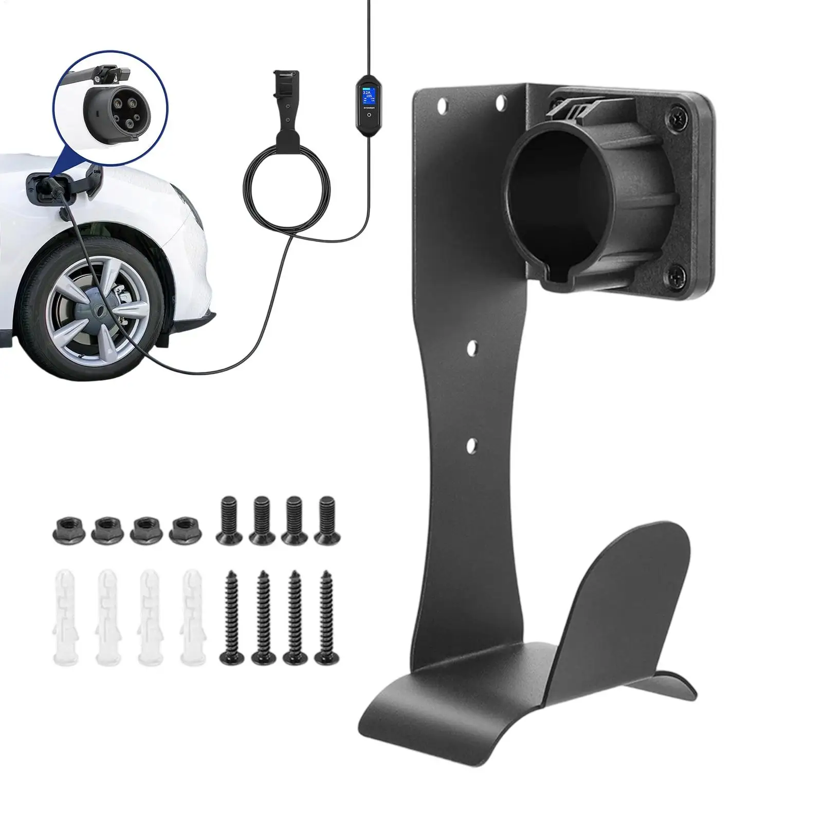 

EV Charger Holder Electric Vehicle Charging Cable Hook Mount Bracket For J1772 Type 2 European Standard Charger Accessories