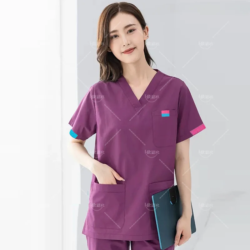 New nurse uniform women's medical uniform short sleeved frosted cotton doctor uniform dental hospital work long pants