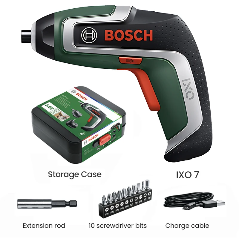 Bosch IXO 7 Cordless Screwdriver, 3.6V USB Rechargeable Mini Electric Screwdriver, 5.5Nm Portable Power Tool  for Home DIY