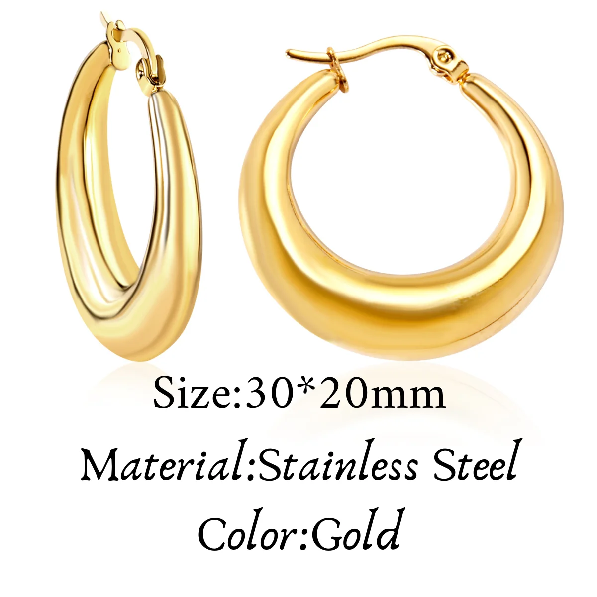 LUXUKISSKIDS Chunky Gold/Silver Color Hoop Earrings For Woman Big Round Smooth Ears Clips Stainless Steel Vintage Jewelry Gifts