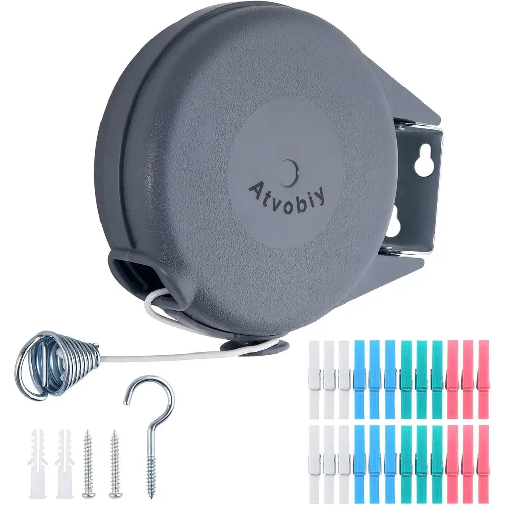 Outdoor Heavy-Duty Retractable Clothesline with 24 Clothespins for Indoor & Outdoor Use