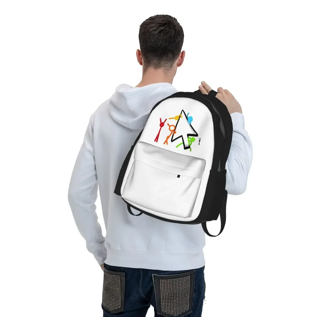 Alan Becker Five Stick Figures With Fire Mouse Pickaxe Student Backpack School Bag Hiking Travel Daypack Bookbag Shoulder Bags
