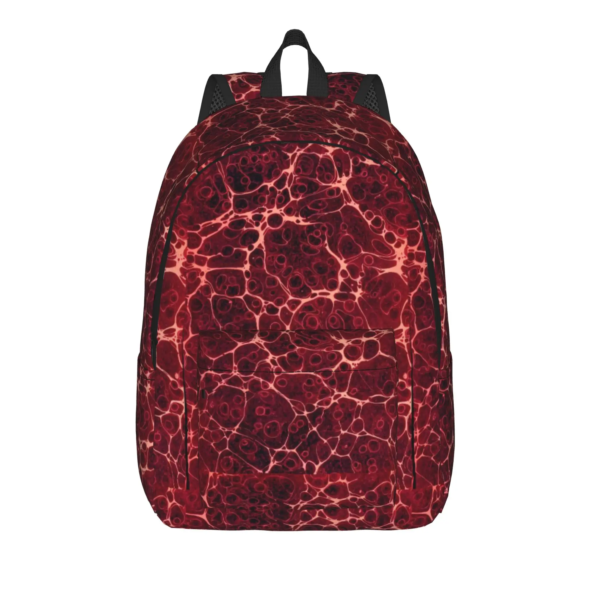 Red Marble Stone Texture Backpack  Men Polyester Cycling Backpacks Breathable Kawaii High School Bags Rucksack
