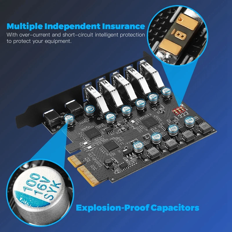 NEW-PCI-E To USB 3.2 Type Card Gen 2 Adapter With 20 Gbps Bandwidth 7-Port(5XUSB-A+2Xtype-C) Expansion Card Support MAC 10G