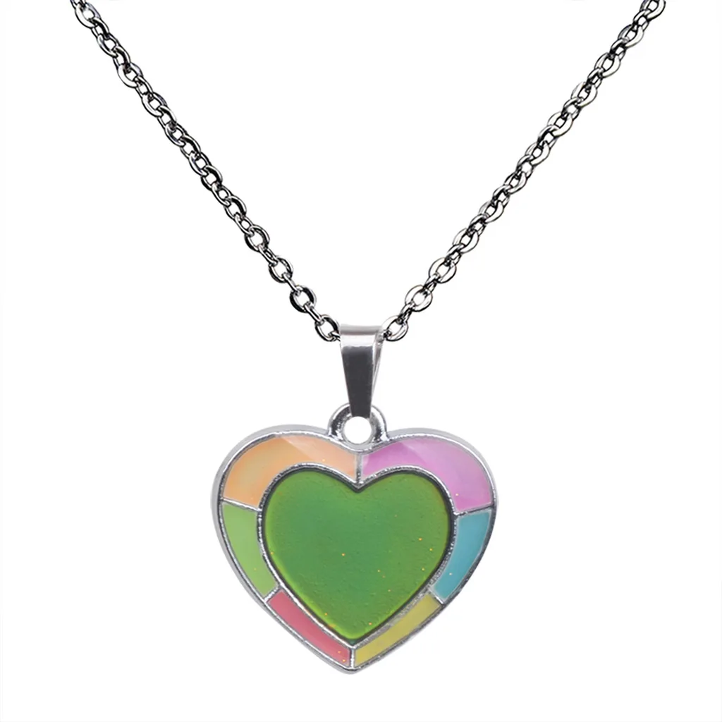 Vintage Luminous Peach Heart Pendant Temperature Change Color Mood Necklace Stainless Steel Chain Gothic Necklaces for Women