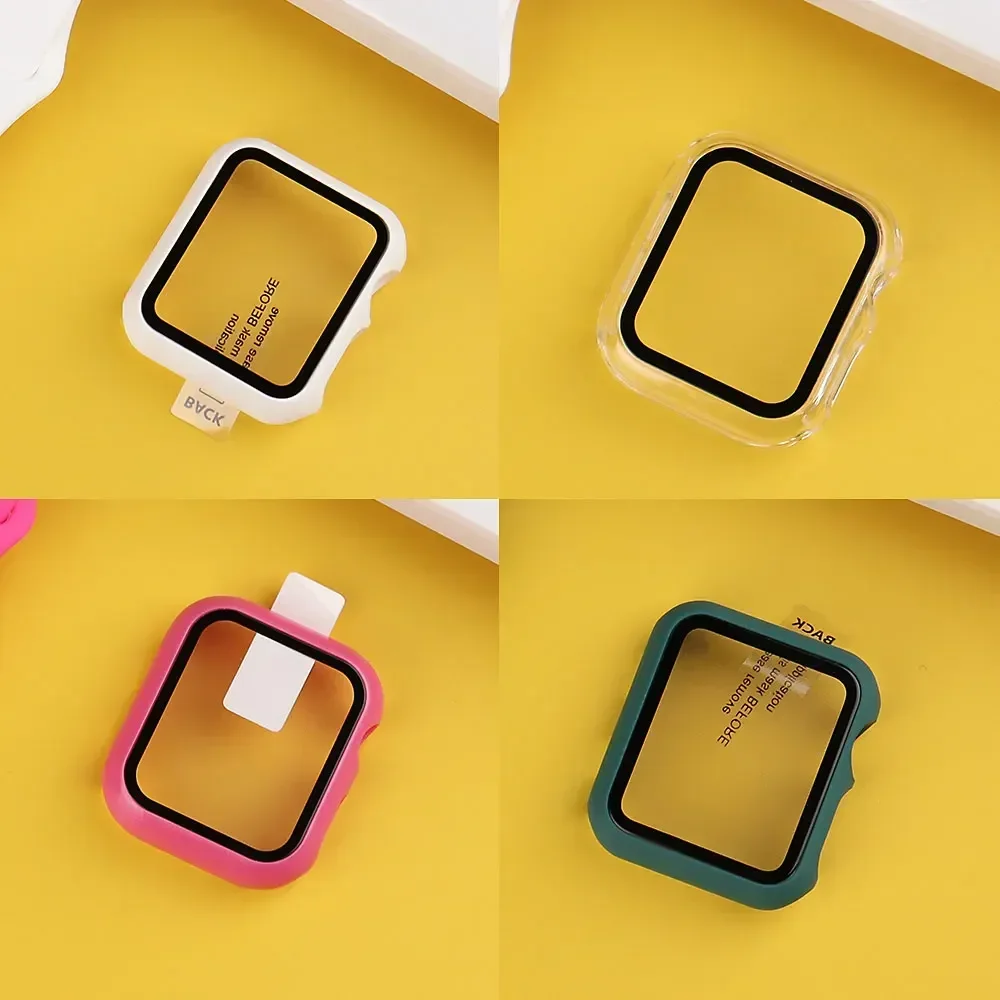 Tempered Glass+cover For Apple Watch 9 8 41mm 45mm 42mm 38mm PC bumper Screen Protector Case iWatch series 7 6 5 4 se 44mm 40mm