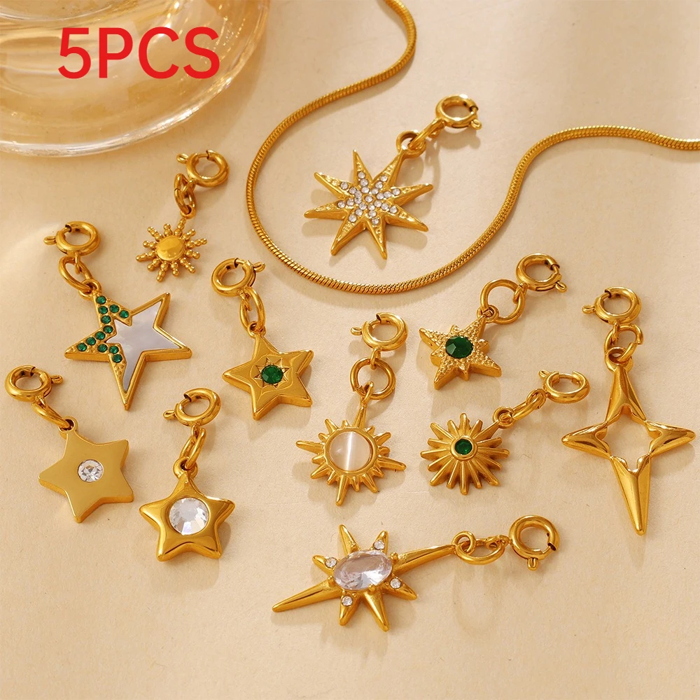 

5Pcs Stainless Steel Star Sun Charms Celestial Pendants For DIY Jewelry Making Accessories