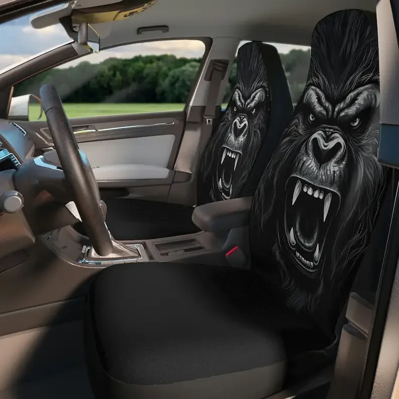 Epic Roaring Gorilla Print Car Seat Covers - Vibrant, Durable, Easy-to-Install Protection for Your Vehicle's Interior (2 Covers)