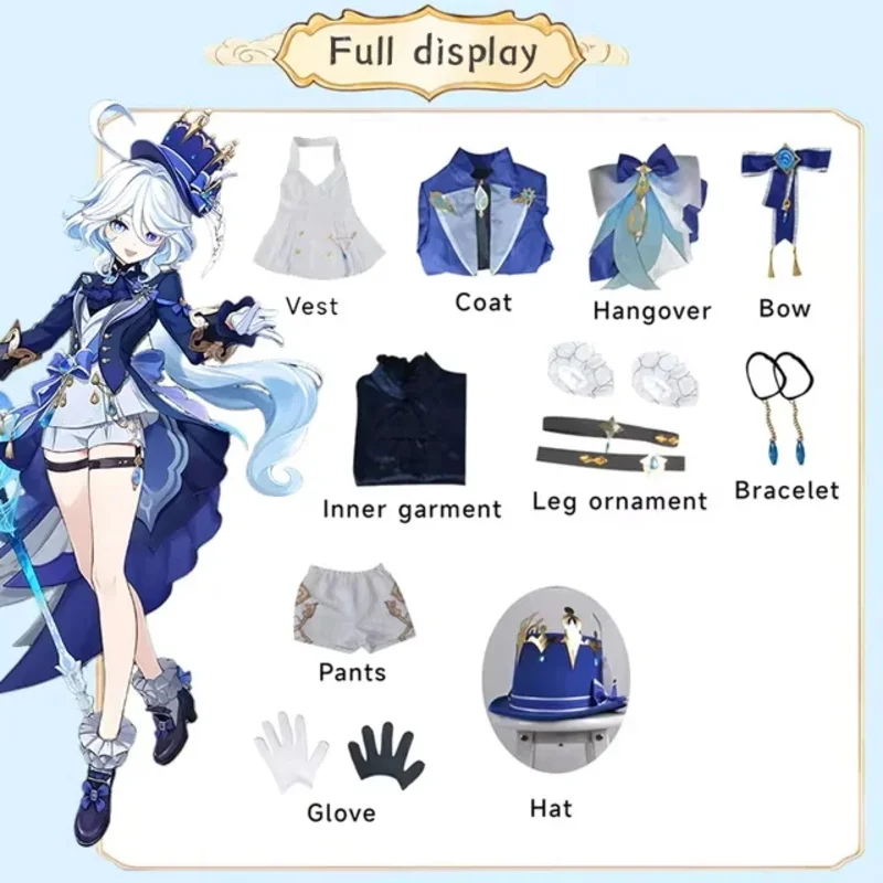 شعر مستعار فورينا زي جينشين إمباكت فونتين فوكالورز مع قبعة شخصيات اللعبة بدلات بيضاء كوسبلاي لملابس النساء 6؛ d'3، h'7.b؛ #1