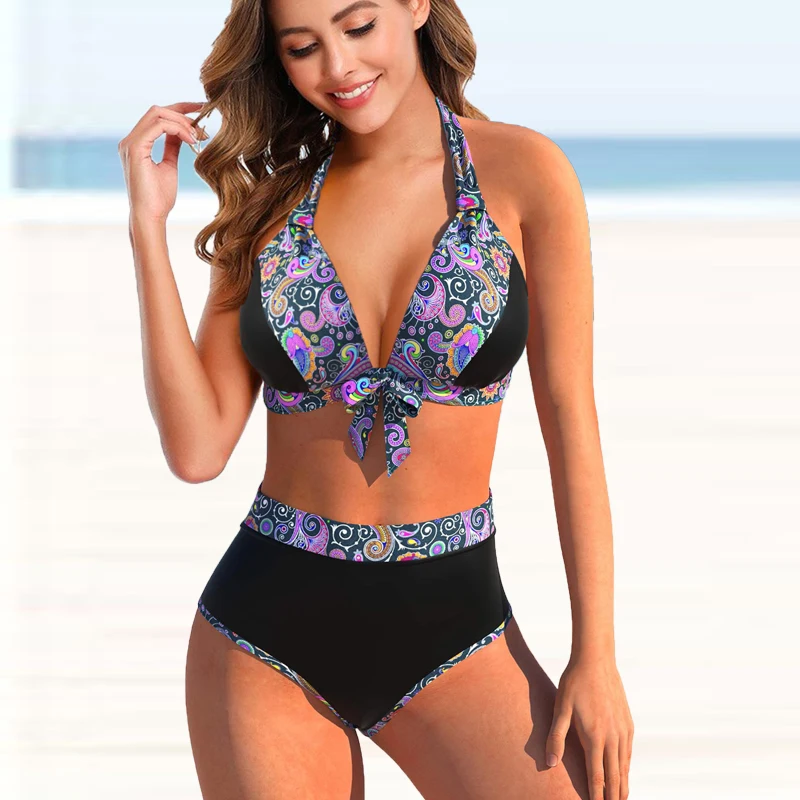 2022 Women Sexy Floral Print Two Piece Bikini Set Female Large Size Flower Swimsuit Beachwear Summer Swimwear Bathsuit New