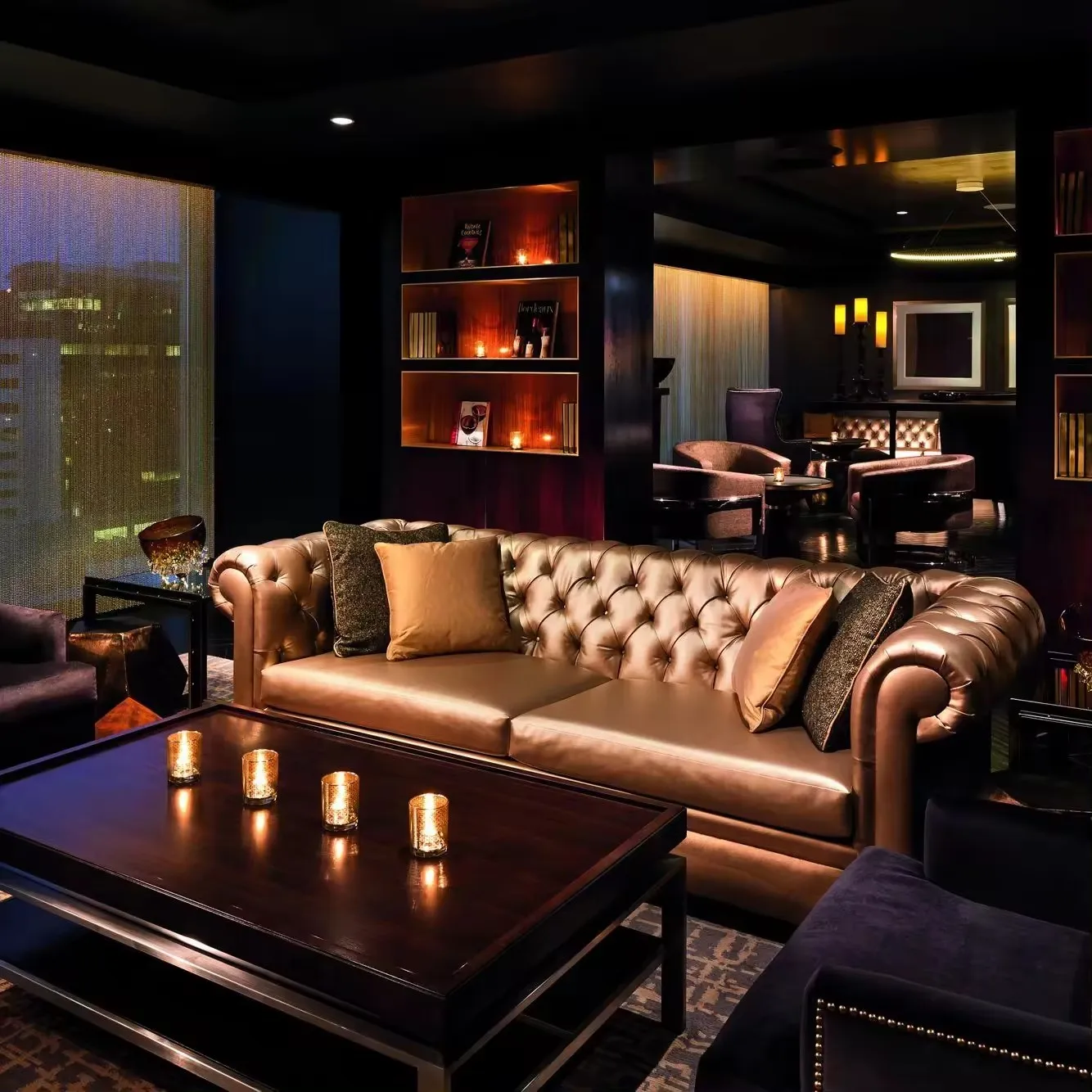 

American Classical High End Customized Leather Button Design Antique Sofa Seating Nightclub Cocktail Cigar Pub Lounge Couch Set