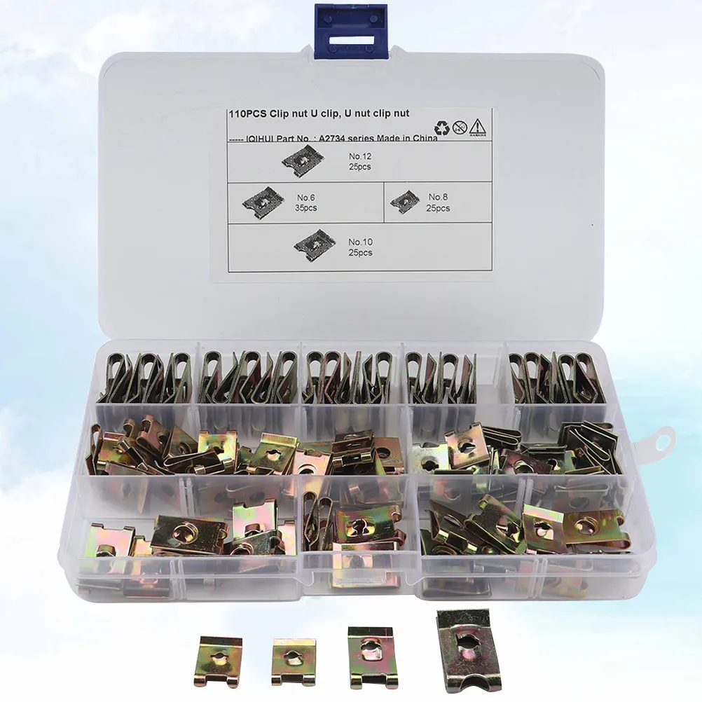 

110Pcs U Clip Nut Fasteners High Strength Elastic Manganese Steel Car Body Panel Trim Clips for Bumper Dashboard Wire Fixing