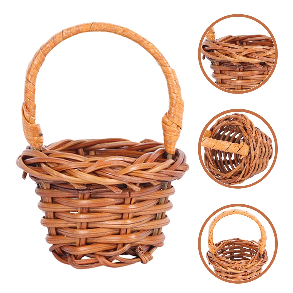 

12 Pcs Mini Shopping Basket Portable Handheld Rattan Baskets Tiny Girl Office Decor Crafts Picnic Household Miniature Flower