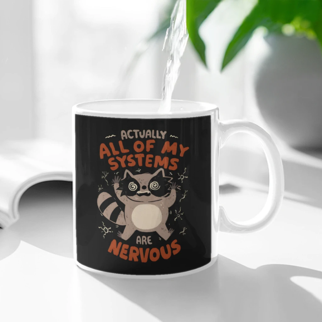 

Nervous System Funny Sarcasm Anxiety Raccoon Gift Ceramic Cup Coffee Oatmeal Breakfast Cup Creative Personality Mug
