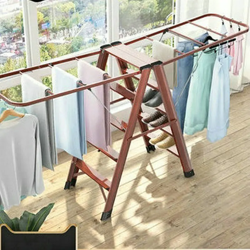 Multifunctional five-step aluminum alloy ladder drying rack dual-use household folding herringbone ladder thickened stair stool