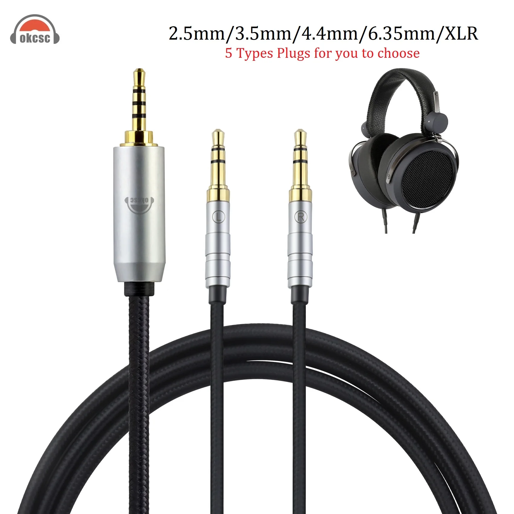 OKCSC Dual 3.5mm to XLR 4.4mm 3.5mm 2.5mm 6.35mm Plug 200cm HiFi Cable For Hifiman HE4XX HE-350 HE1000 HE-400i HE560 Headphones