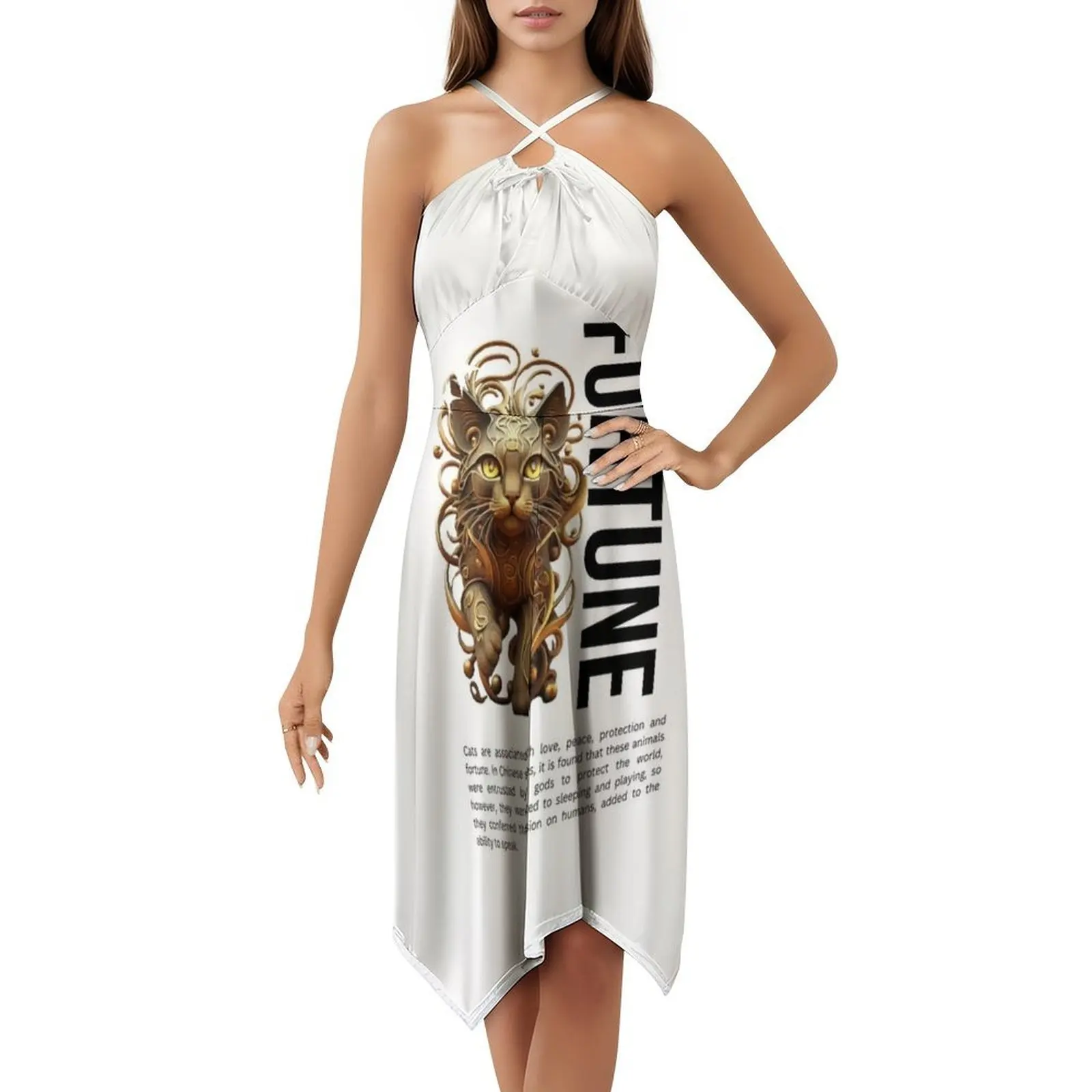 Copy Of Cat And Fortune Ii-White Boho Chic Dress Elegant Fashion Beach Wedding Party Gown Fortune Lucky Cat Cat Little Cat