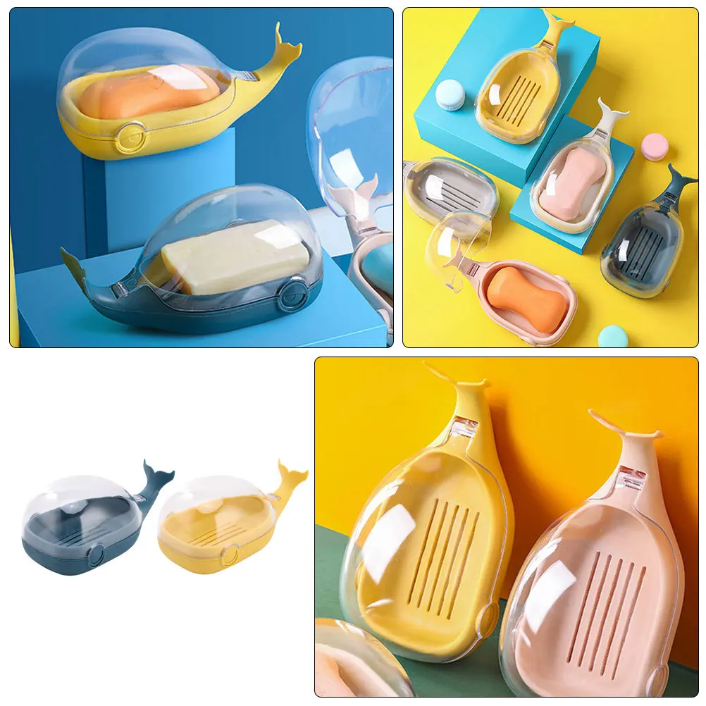 2 قطعة حامل الصابون الكرتون الحوت عالية الجودة مادة PP المحمولة المدمجة المنزل فندق استخدام صناديق الصابون استنزاف الأصفر #6