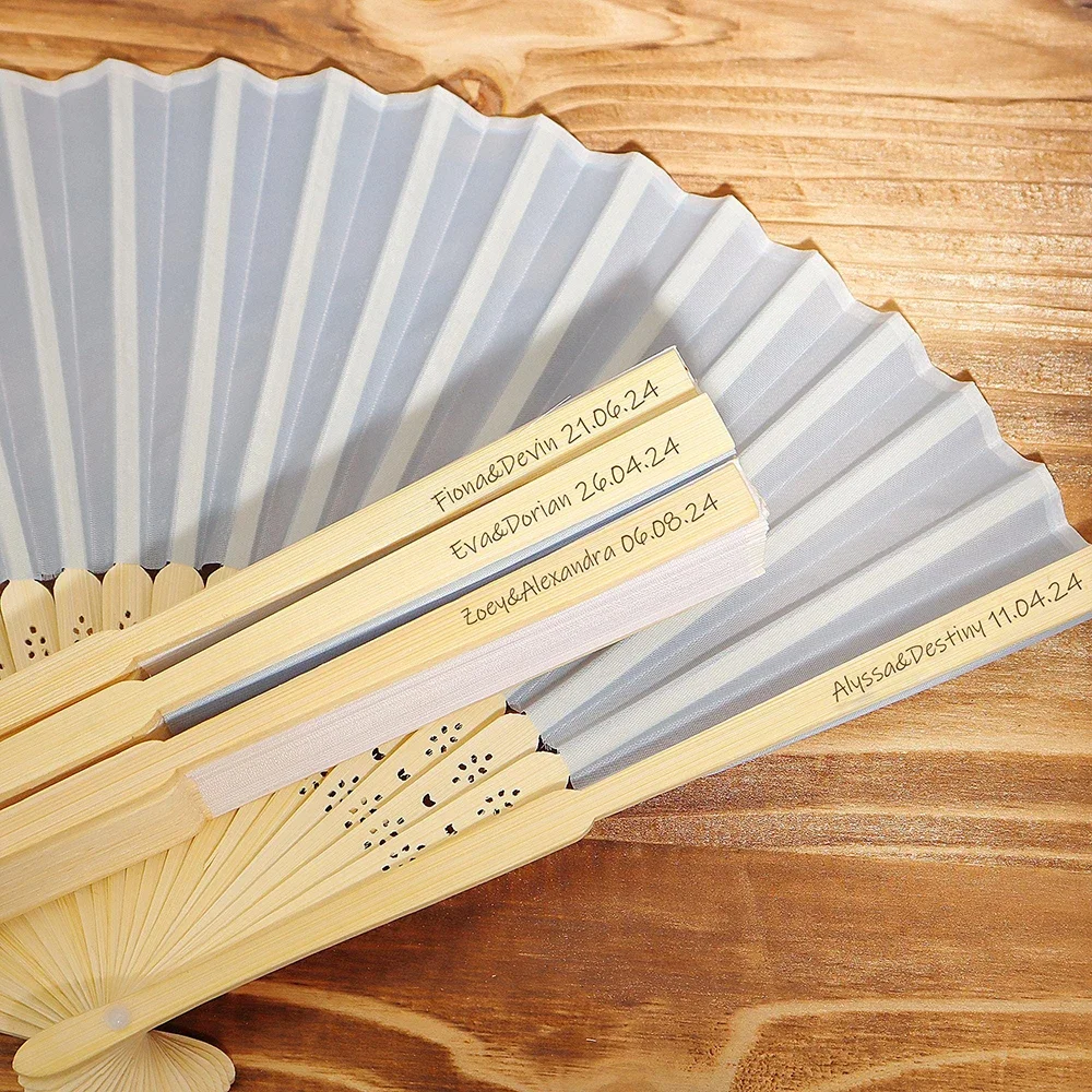 Free Personalized Engraved Handmade Silk Fan For Wedding Garden Party Gift Custom Hand Bamboo Ribs Fans Mariage Para Boda Gifts