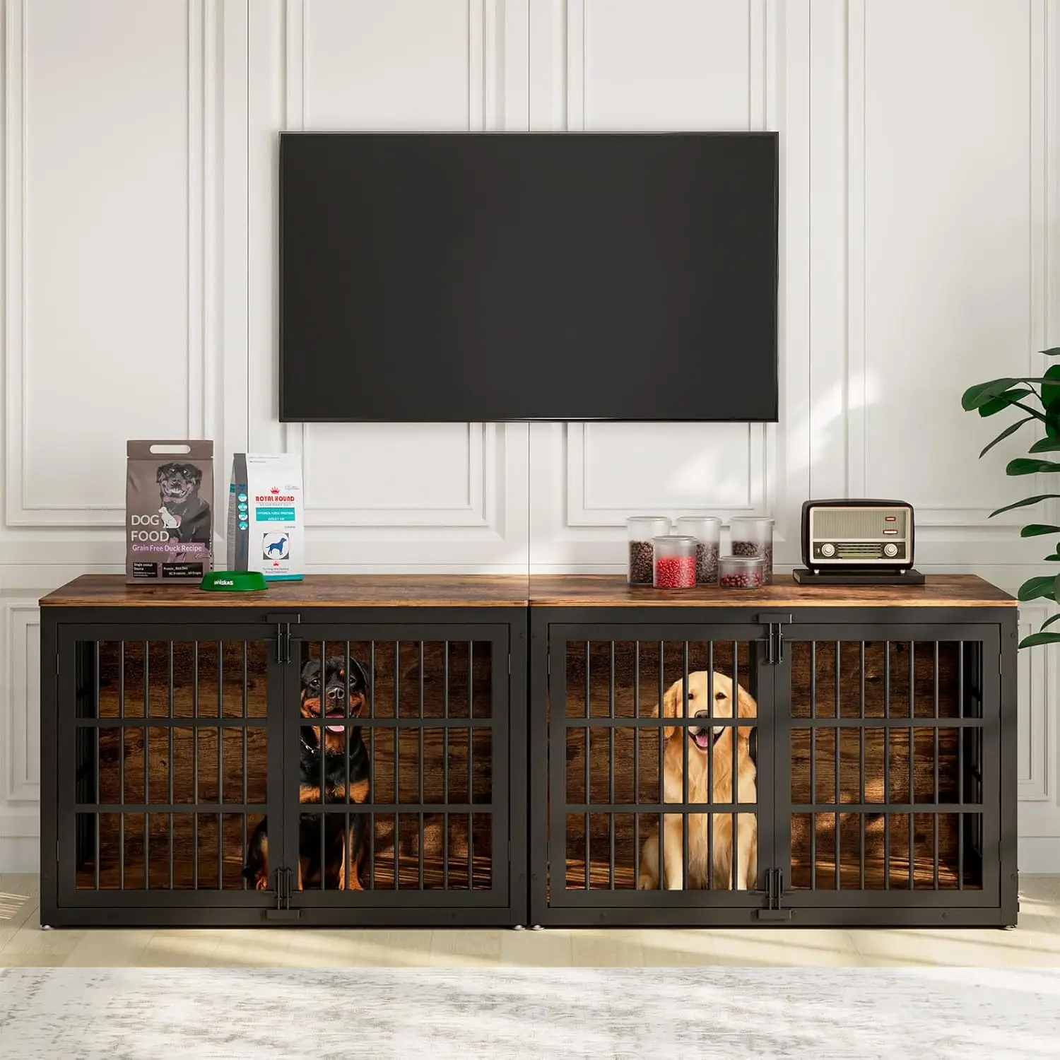 أثاث قفص للكلاب عالي التحمل مقاس 48 بوصة، بيت قفص خشبي للكلاب الكبيرة والكبيرة جدًا، بيت كلب داخلي مع باب جانبي،