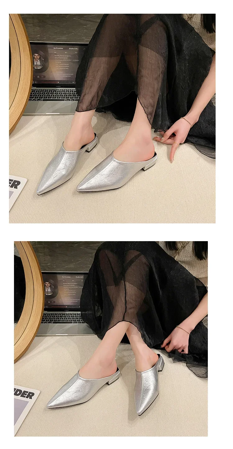 Hochhackige Einfache Damen-Baotou-Halbpantoffeln Spitze Sommer-Abendschuhe Einfarbige Hohe Absätze Schwarze Schuhe – Detail 3