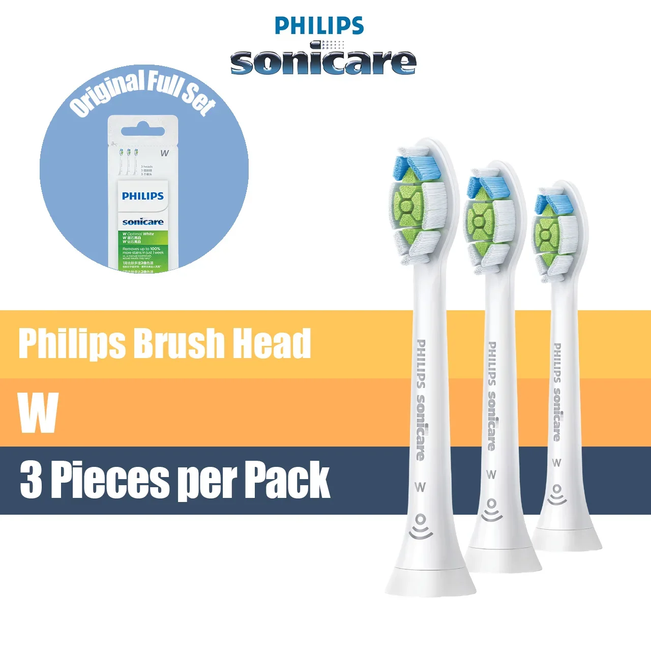 Philips Sonicare Genuine W DiamondClean Replacement Toothbrush Heads 3 Heads per set, HX6063 Black, White