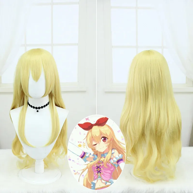 تأثيري جديد المعبود النشاط ستار قصر بيري كوس شعر مستعار ذهبي متوسط طويل مجعد شعر مستعار اكسسوارات التصميم