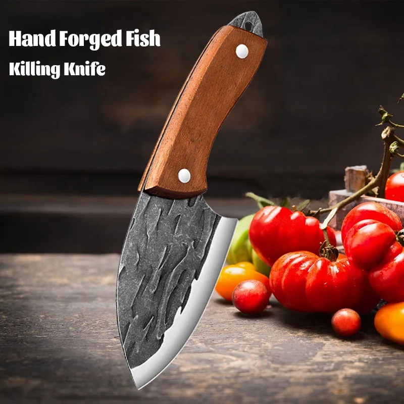 WXCOO Hand Forged Fish Killing Knife Fruit Slicing Wooden Handle Boning Knife Stainless Steel Butcher Knife Kitchen Supplies