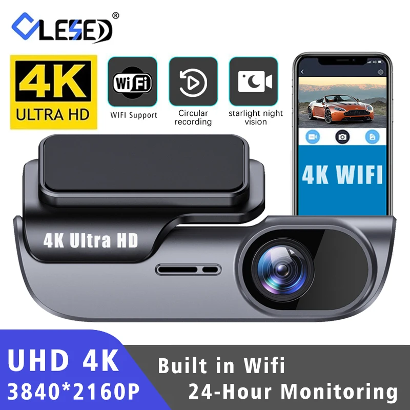 UHD 4K 3840 * 2160P Rejestrator samochodowy WIFI Kamera samochodowa Rejestrator wideo Rejestrator samochodowy Czarna skrzynka 24-godzinne monitorowanie Noktowizor