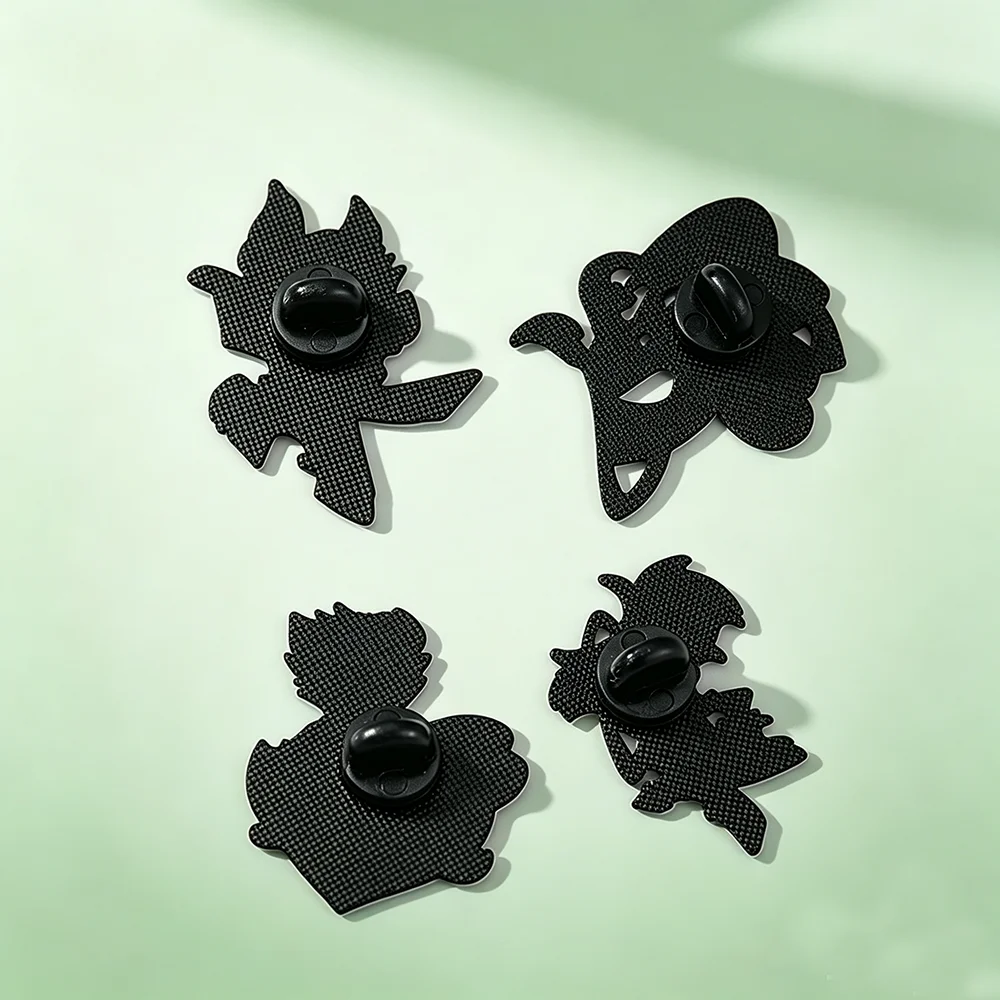 4 Stück Cartoon-Dämonen-Hotel-Charakter Emaille-Pins, Niedliche Chibi Alastor Angel Dust Brosche, Anstecknadel für Rucksack, Souvenir-Geschenk – Detail 4