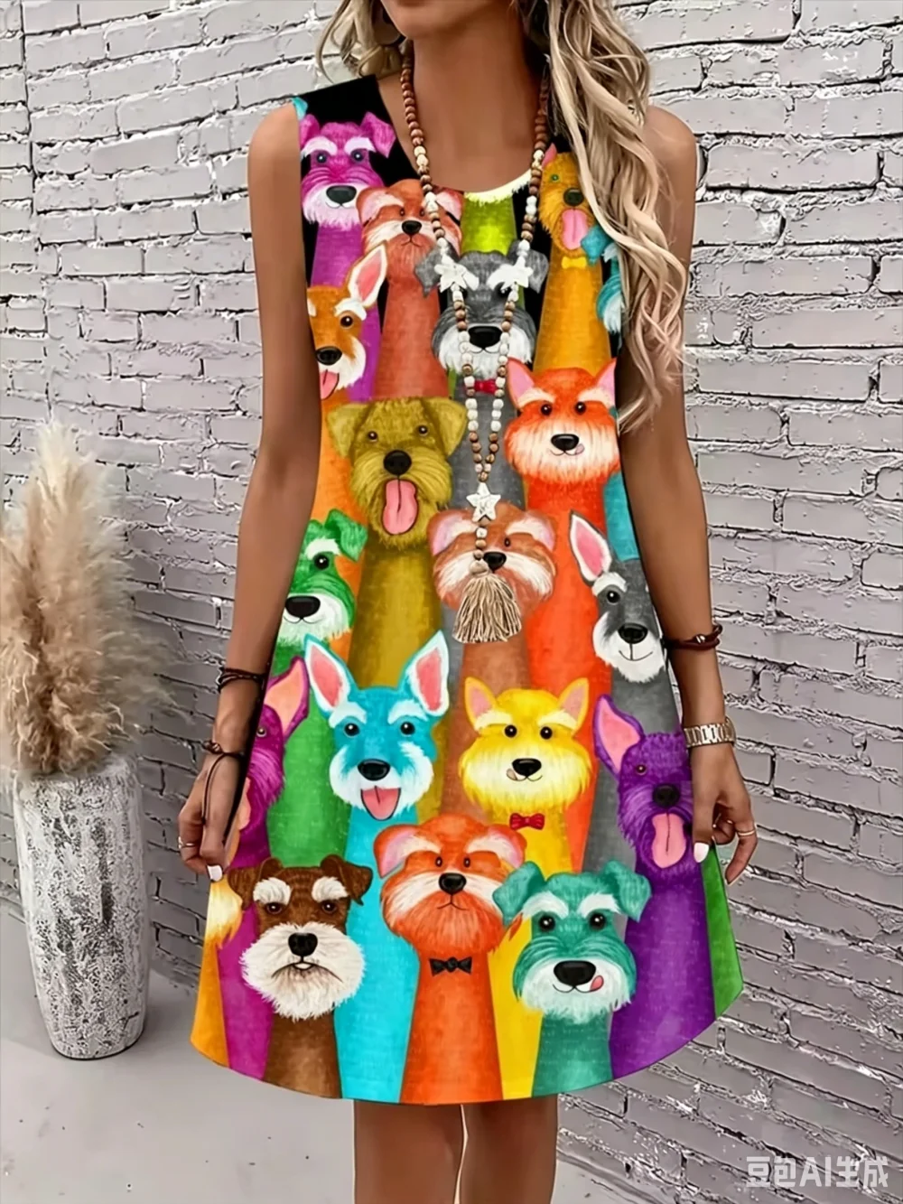 

Women's Dress 2026 Summer Fashion Abstract Cat Pattern Sleeveless Dress Loose Sundress Casual Graffiti 3D Print Plus Size Dress
