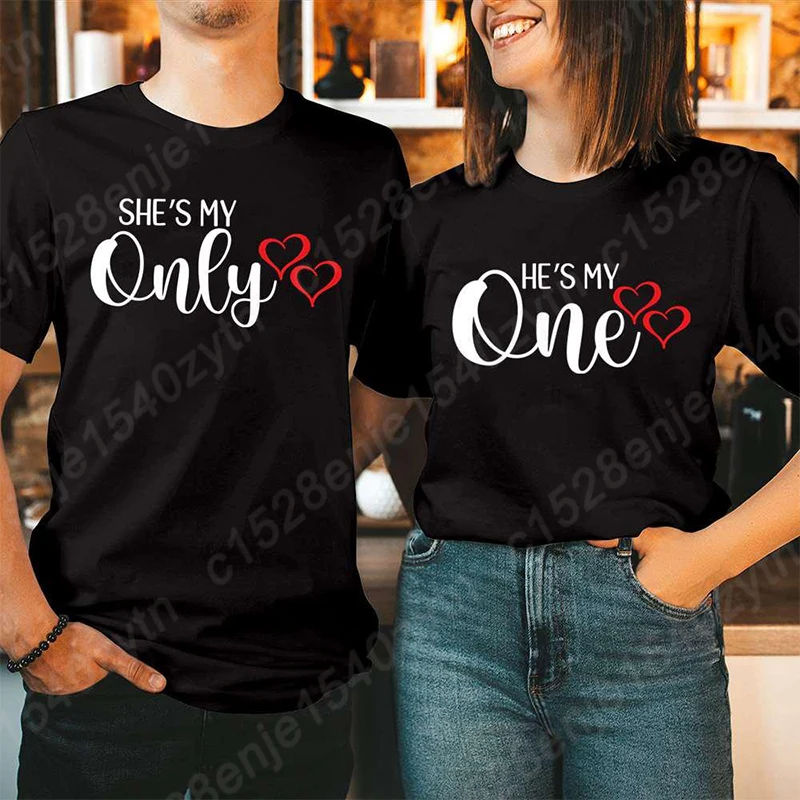 Couple Matching Valentine's Day Outfit He's My One, She's My Only T-Shirt For Men And Women Couples T-shirts