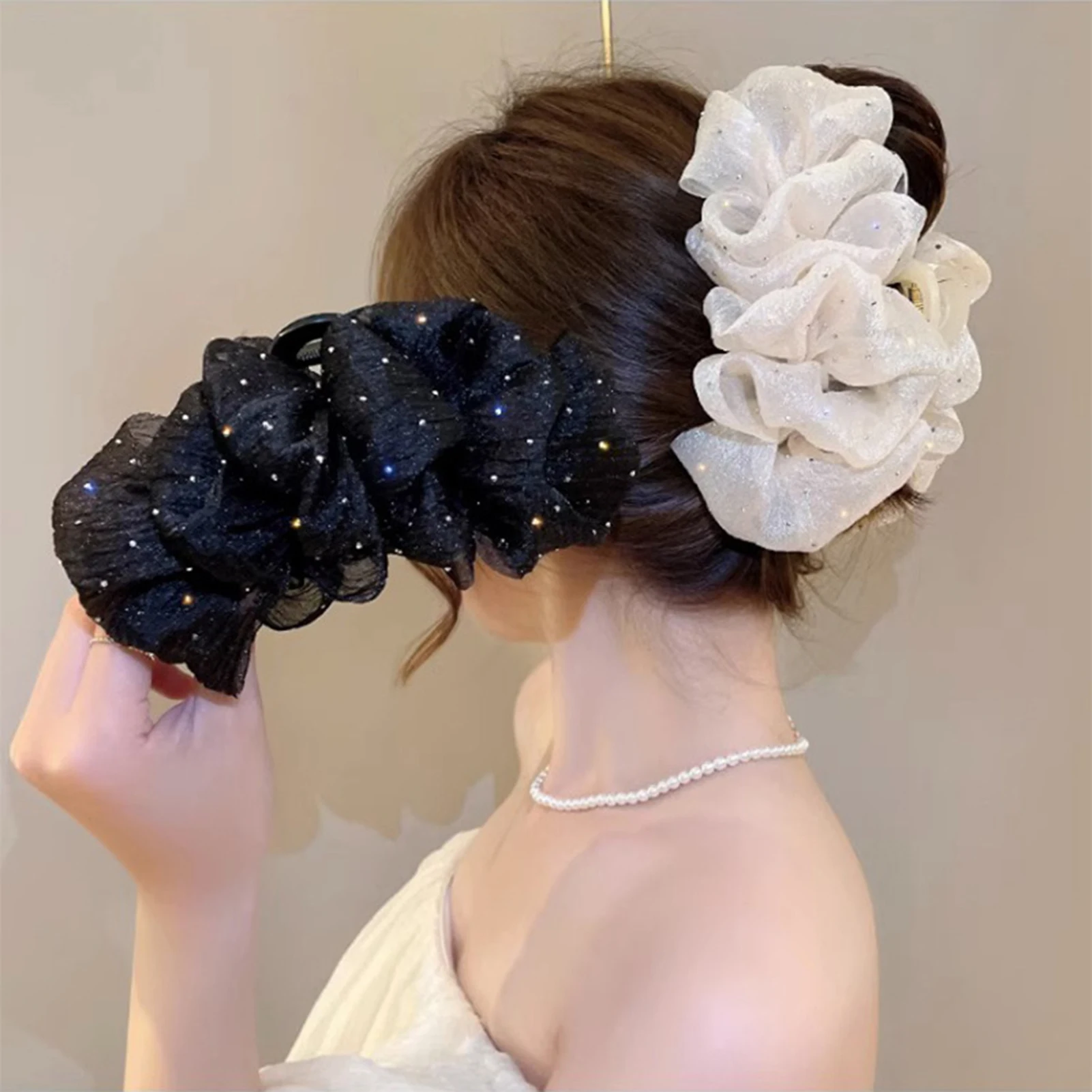 Presilhas de Cabelo com Strass e Laço Grande Multicamadas para Mulheres, Acessórios de Cabelo em Acrílico de Cor Sólida
